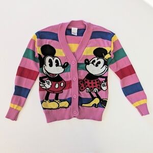 Disney 100th Celebration Kids Colorful Mickey and Minnie Button Up Cardigan